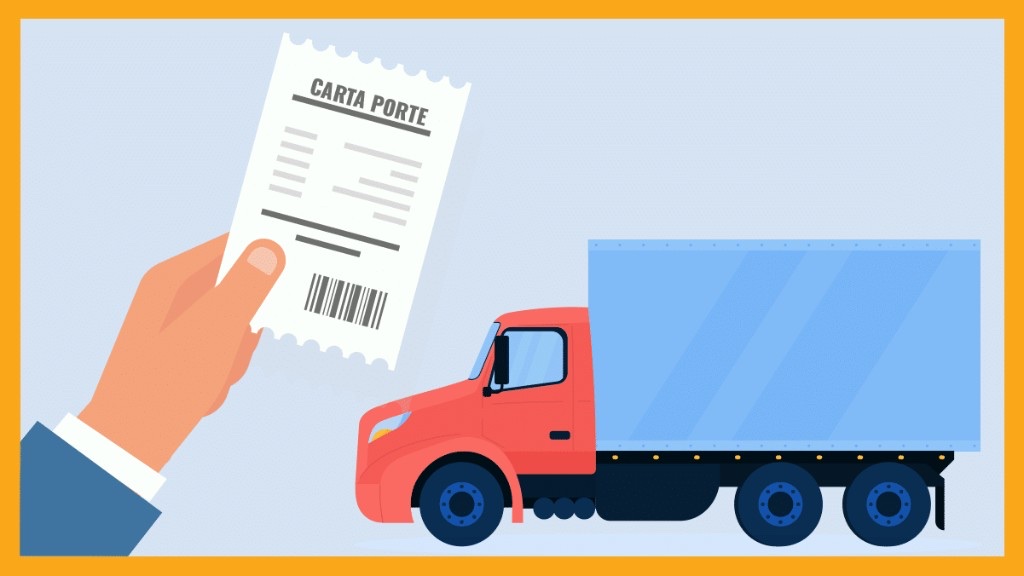Ilustración de documento Carta Porte junto a camión de carga: complemento fiscal 3.1