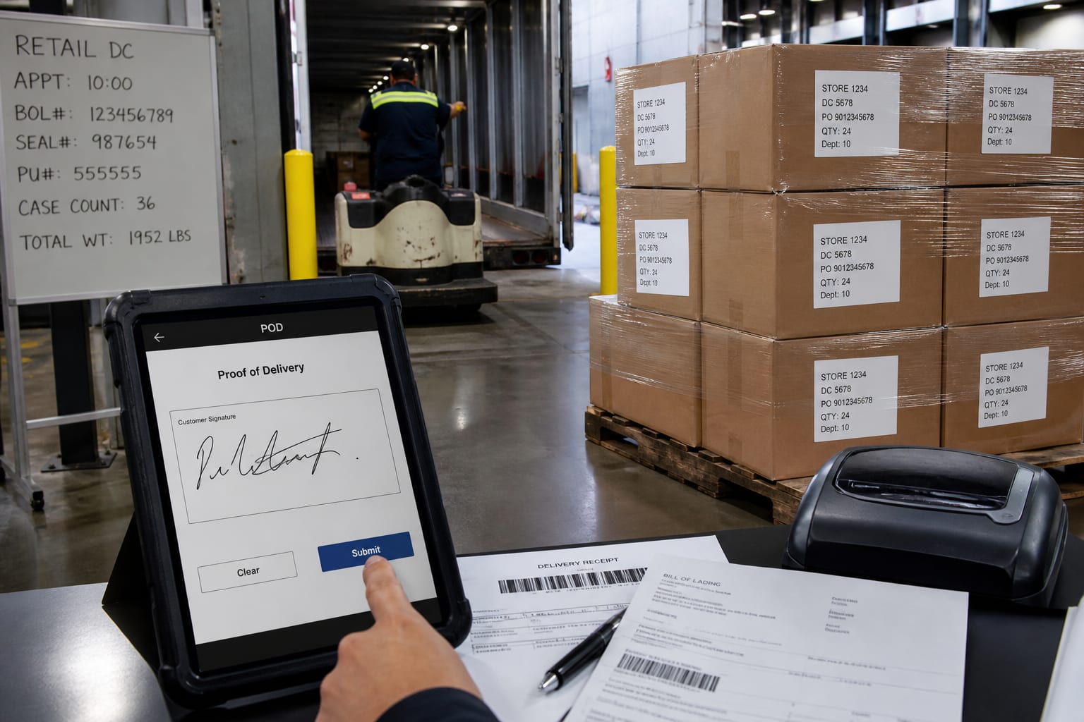 Delivery file and retail chargeback notes on a desk