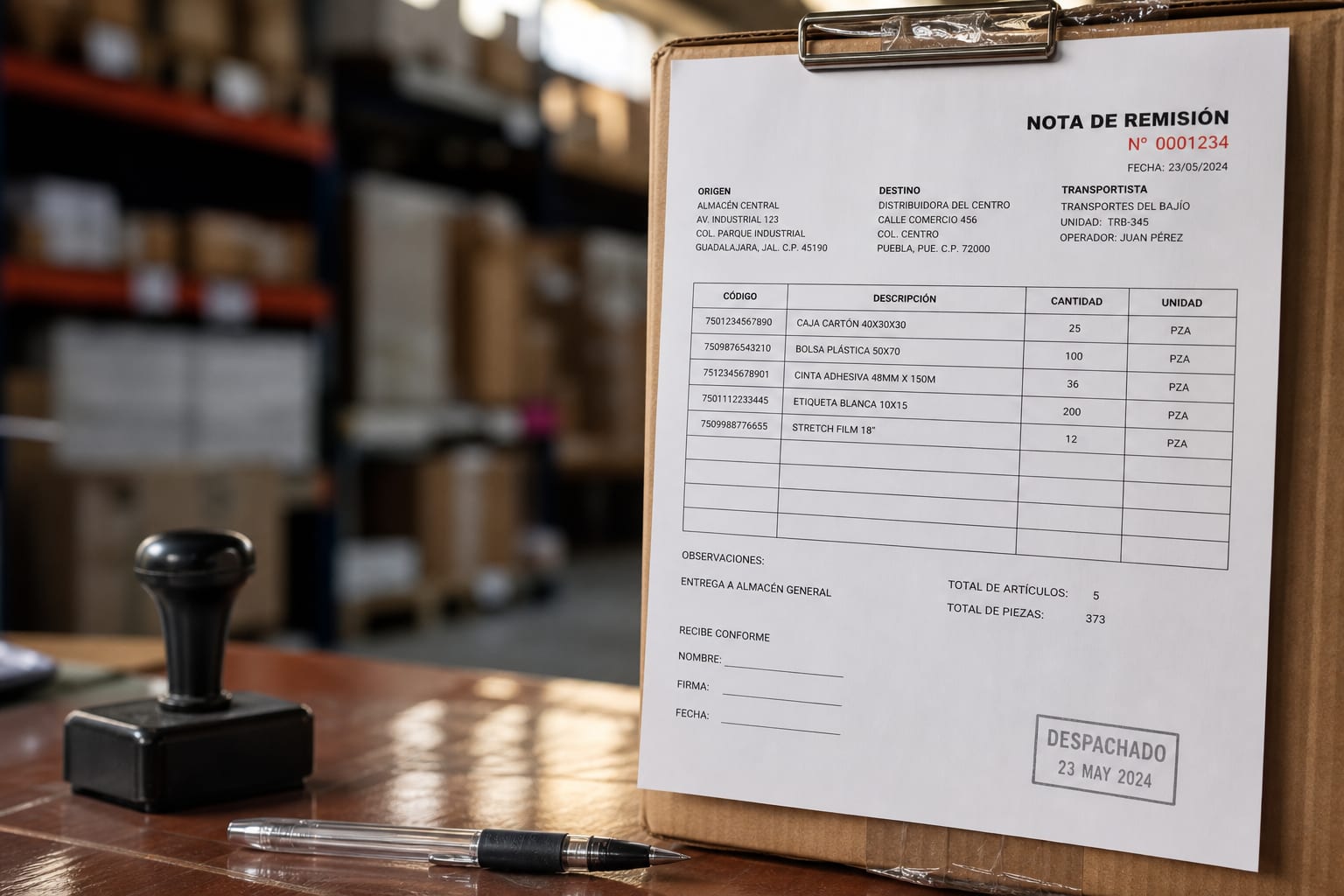 Estación de empaque con cajas etiquetadas y lista de empaque del embarque