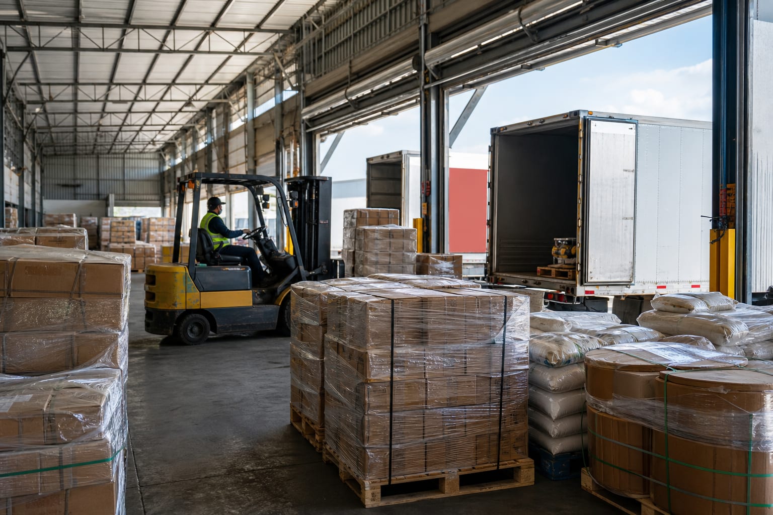 Packing station processing orders with shipping labels
