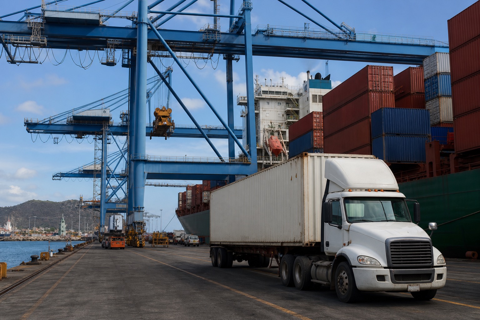 Grúas y contenedores en puerto del Pacífico: arrastre Manzanillo a CDMX