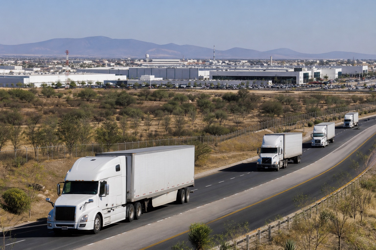 Tráiler en corredor industrial del Bajío hacia Nuevo Laredo