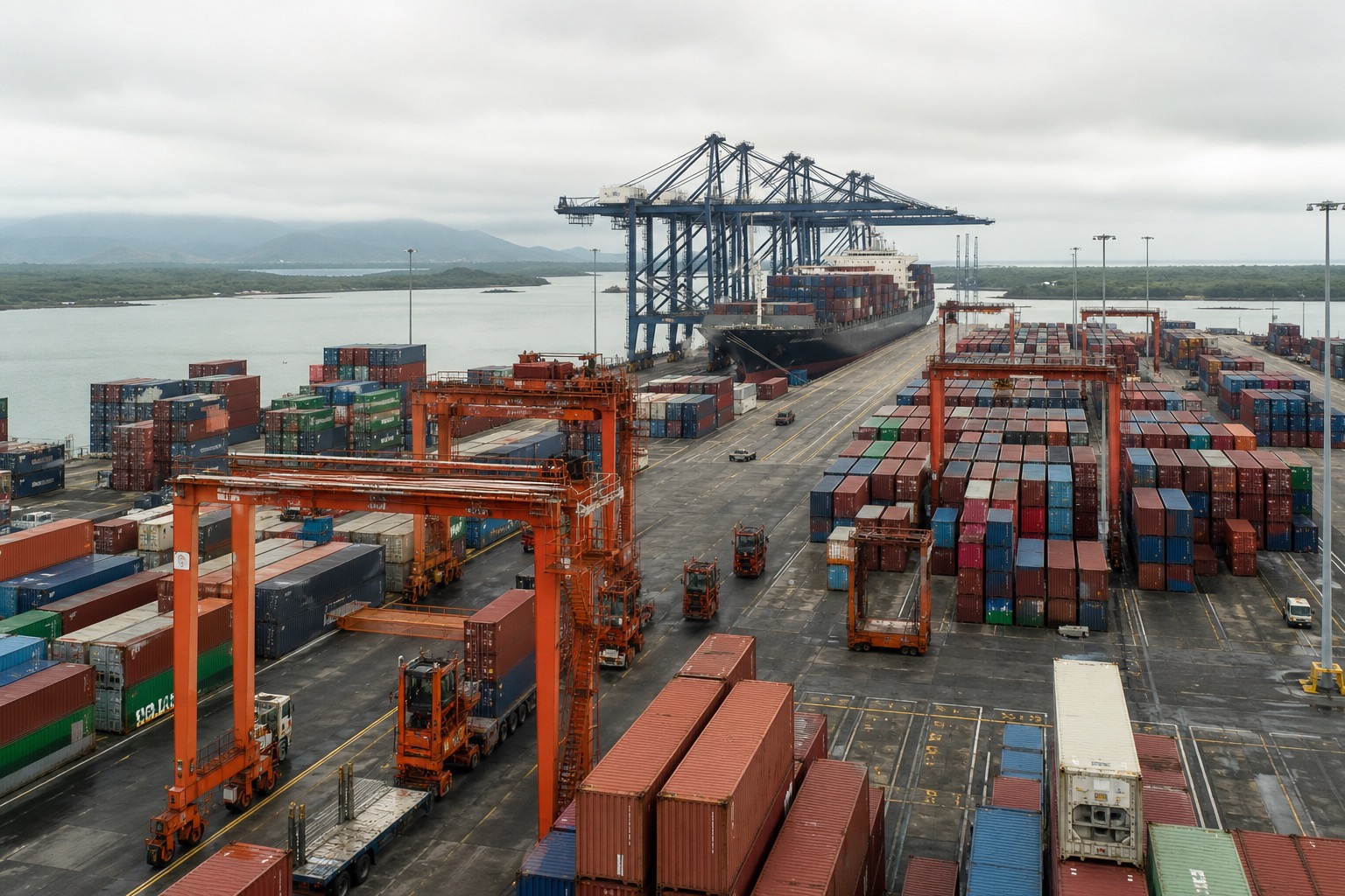 Patio de contenedores en puerto del Pacífico: arrastre Lázaro Cárdenas a CDMX